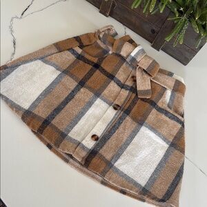 Plaid Button-Up Skirt with Belt